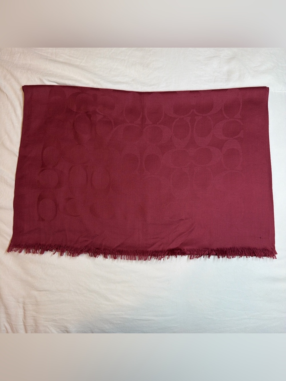 Coach Signature Jacquard Fringe Wrap in Burgundy